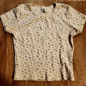 Brandy Melville Cream and Green Floral Top